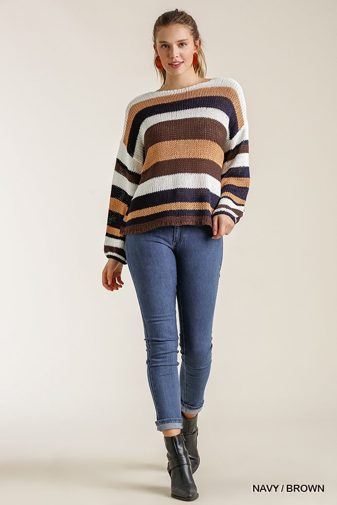 Multicolored Stripe Round Neck Long Sleeve Knit Sweater