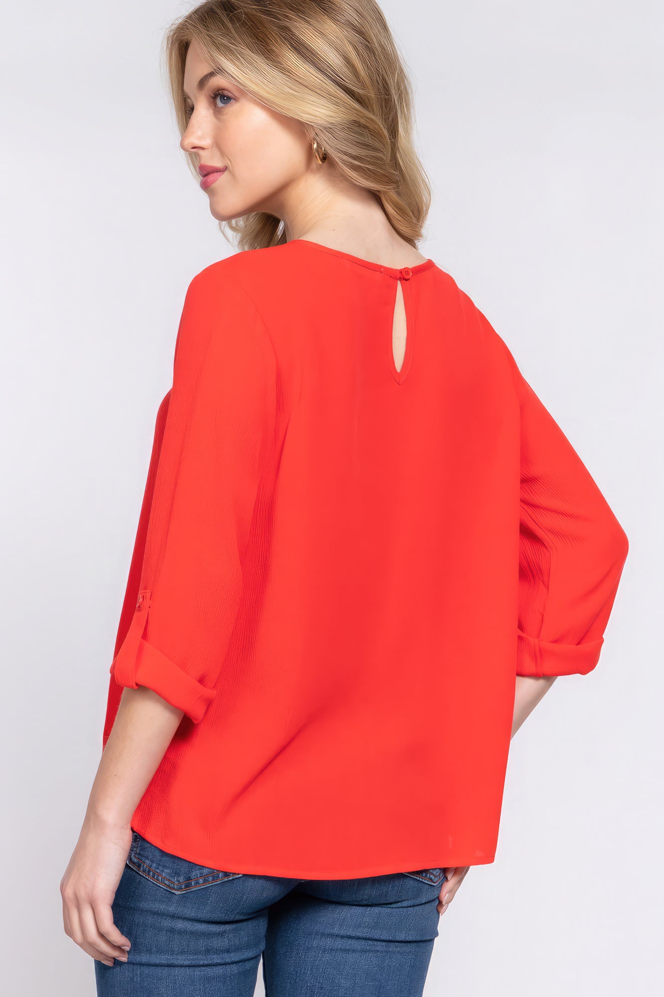 3/4 Roll Up Sleeves Pleated Blouse