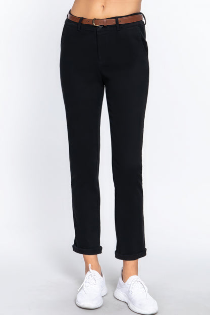 Cotton-span Twill Belted Long Pants