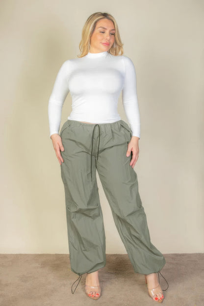 Plus Size Drawstring Waist Parachute Pants