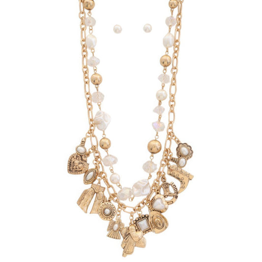 Western charm beaded layered necklace