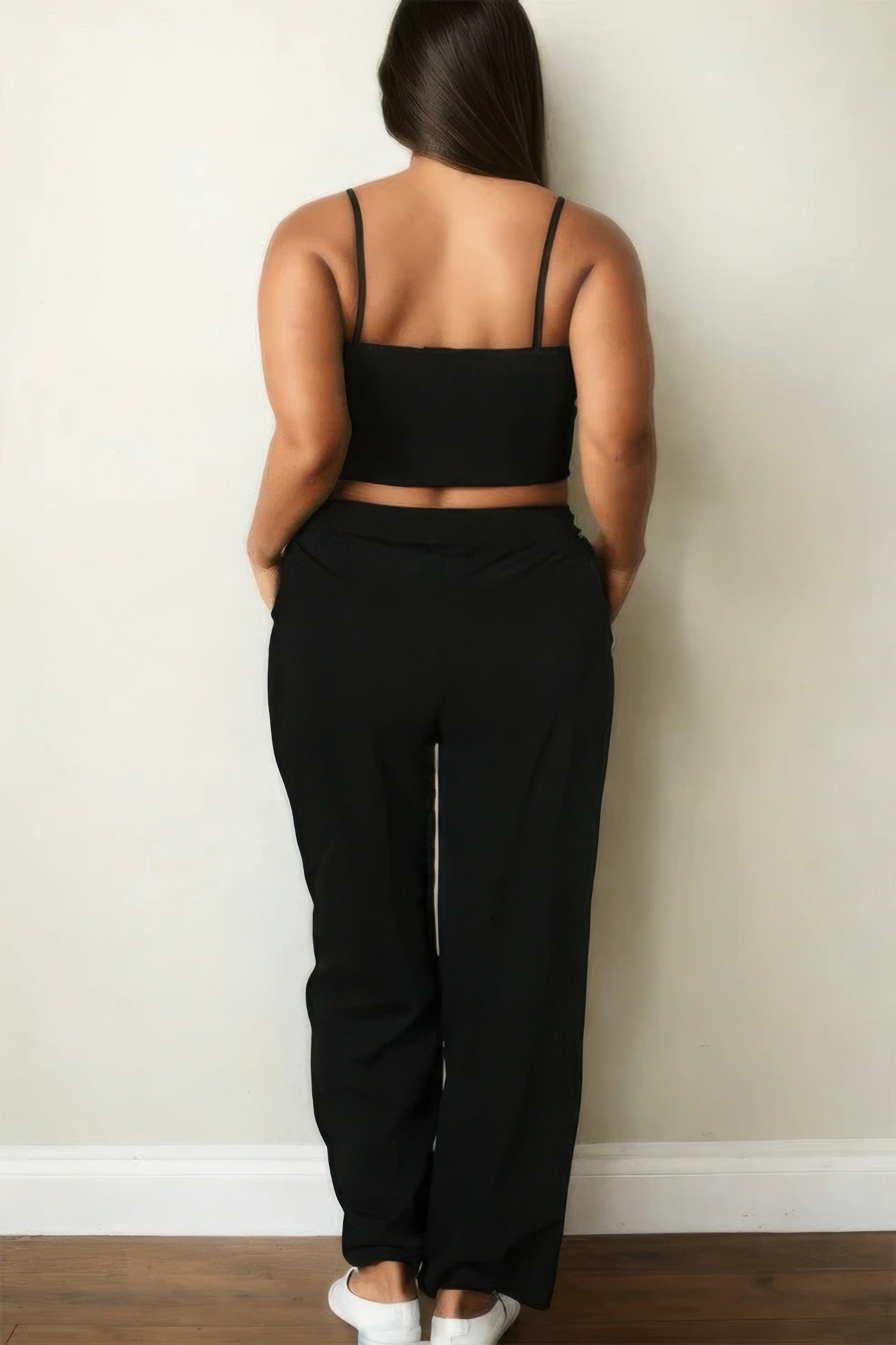 Plus Bustier Crop Cami Top & Slant Pocket Straight Pants