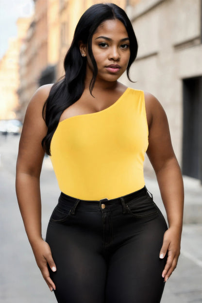 Plus size one shoulder solid casual bodysuit