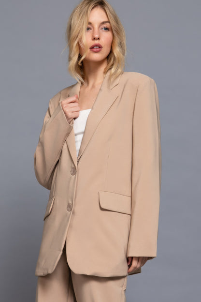 Long slv front button closure blazer