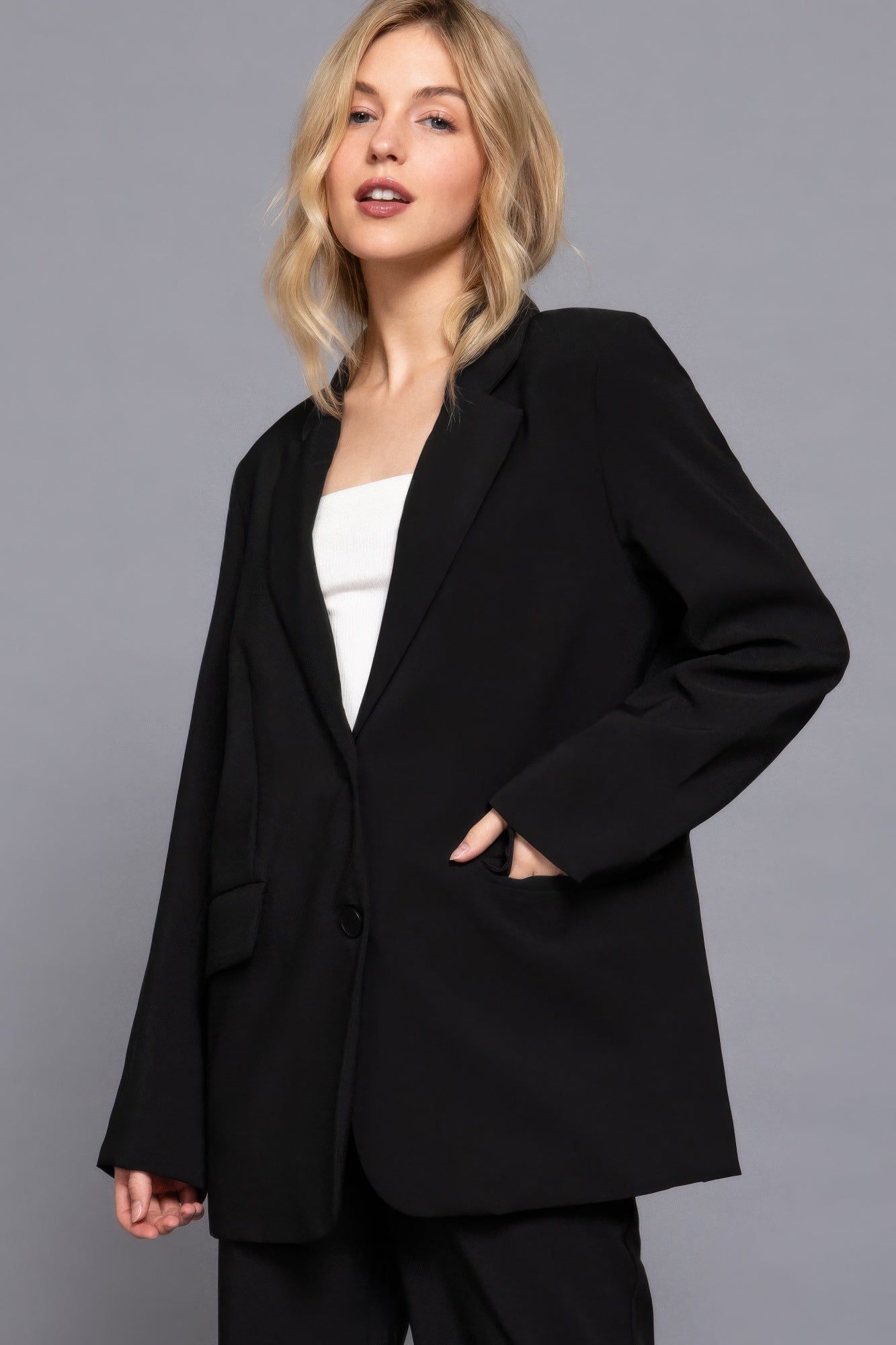 Long slv front button closure blazer