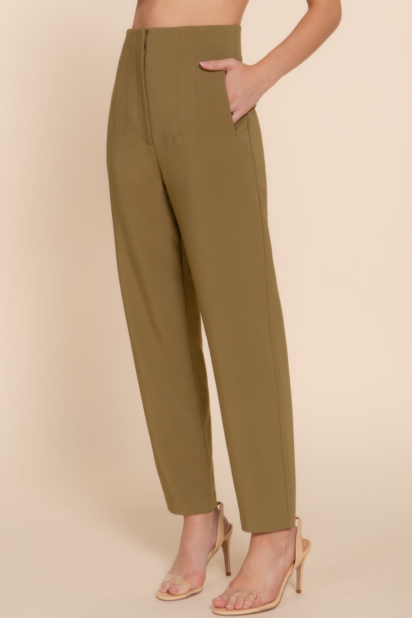 High Waist Pintuck Detail Long Pants