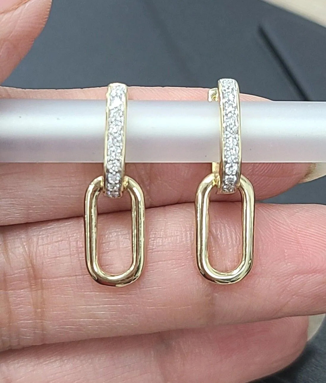 0.25CT Natural Round Diamond Dangle Paper Clip Ladies Earrings 14K Gold