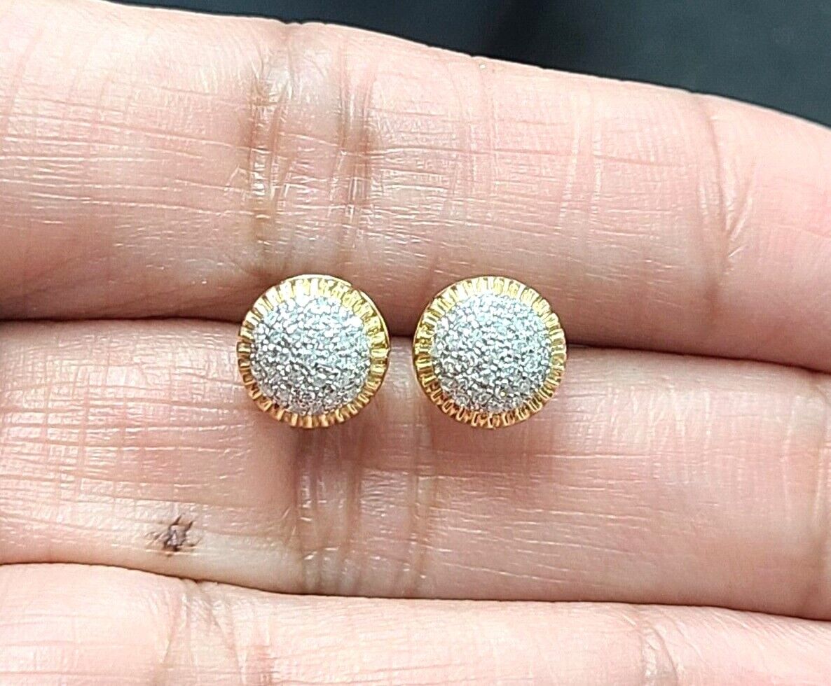 0.20CTW Yellow Gold Real Diamond Studs 3D Pave Earrings in 10K with 6.93MM