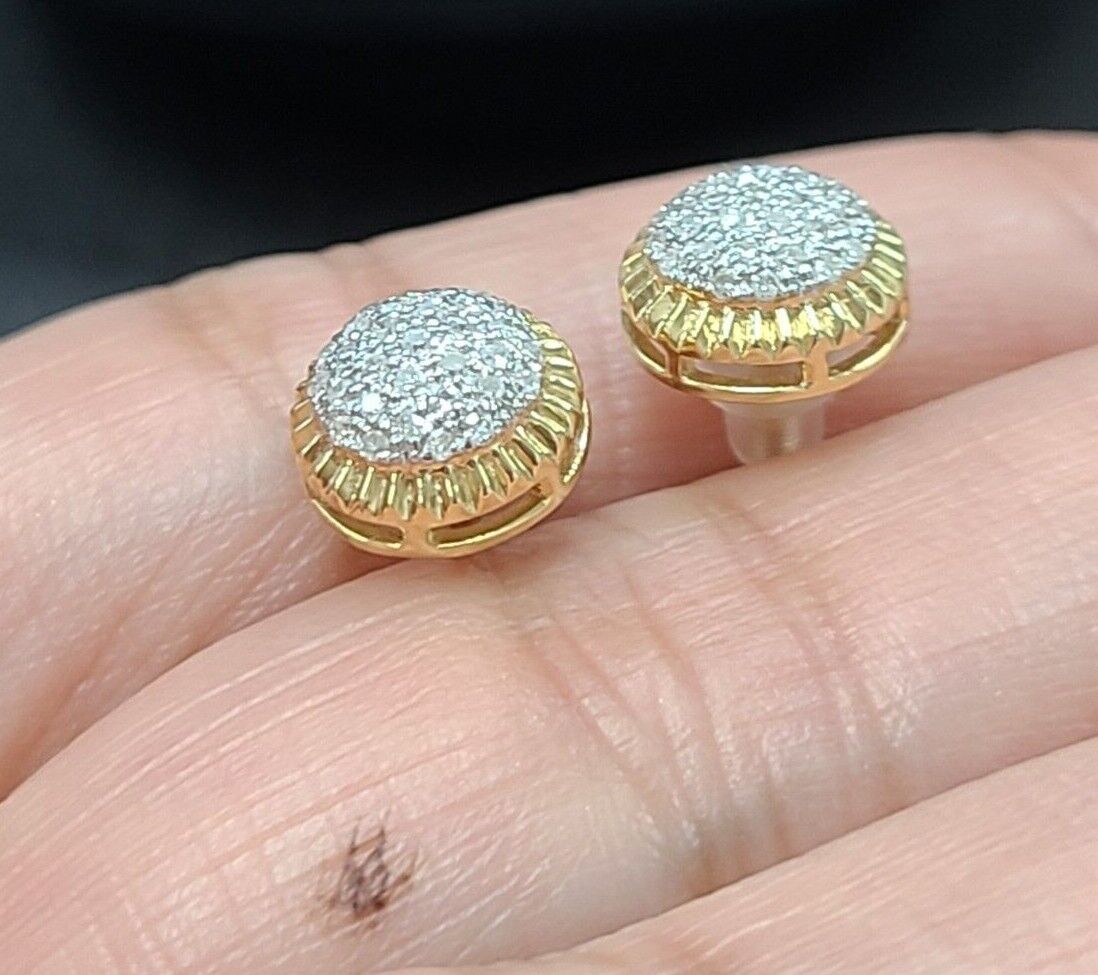 0.20CTW Yellow Gold Real Diamond Studs 3D Pave Earrings in 10K with 6.93MM