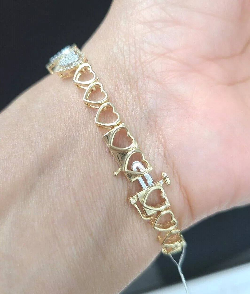 2.70ct Diamond Heart Ladies Bracelet 10K Yellow Gold 7"