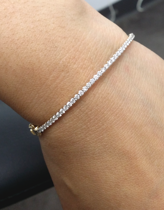 1.00 CT Natural 100% Round Diamond Tennis Bangle Bracelet 14K White Gold