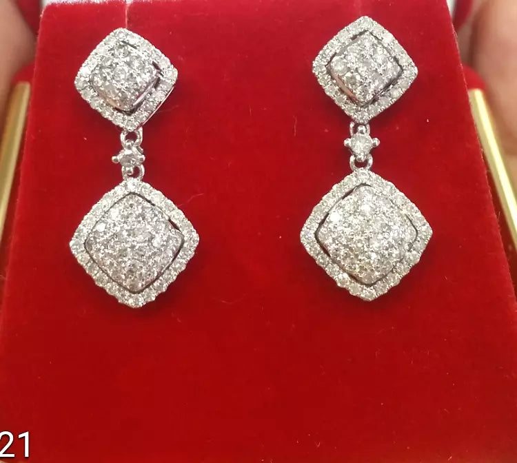 1.00CT Natural Round Diamond Cluster Dangle Earrings in 14K Gold 24mm