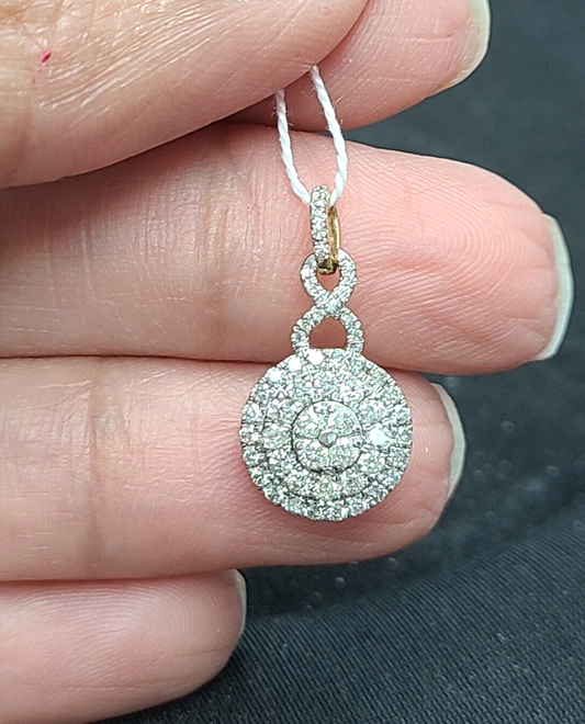 0.50CTW Genuine Round Cluster Diamond Halo Drop Pendant Charm 14K Gold