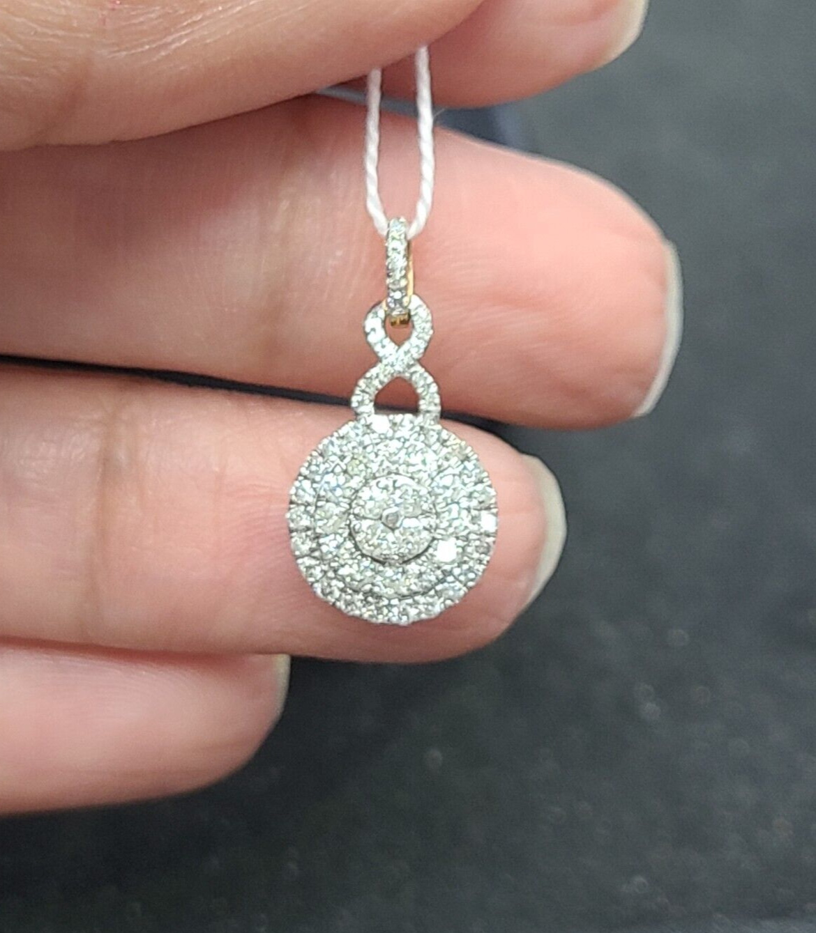 0.50CTW Genuine Round Cluster Diamond Halo Drop Pendant Charm 14K Gold