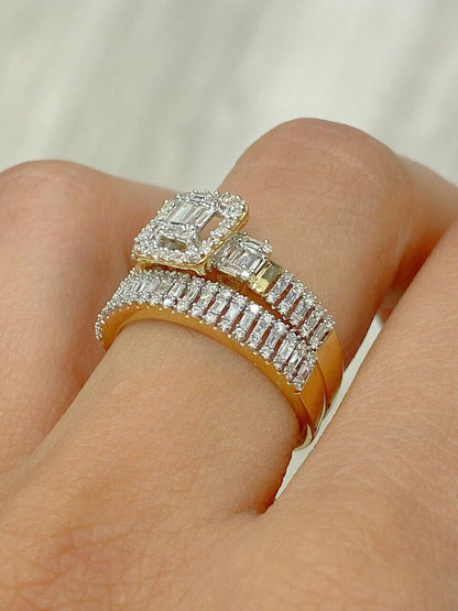 0.80 CT Genuine Diamond/Baguette Bridal Engagement Set Ring 14K Gold/White