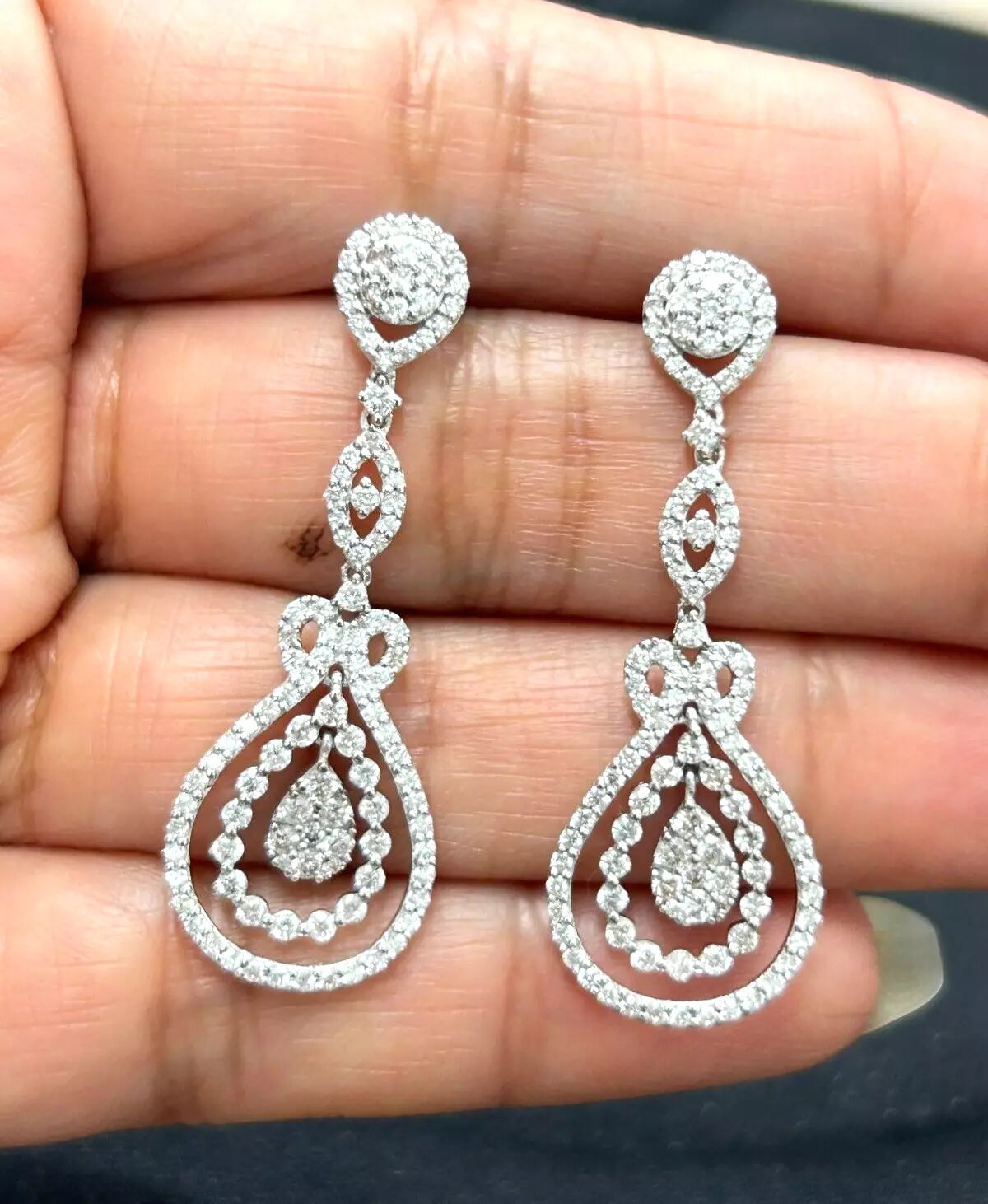 2.00 CTW Natural Round Diamond Dangling Drop Earrings in 14K White Gold