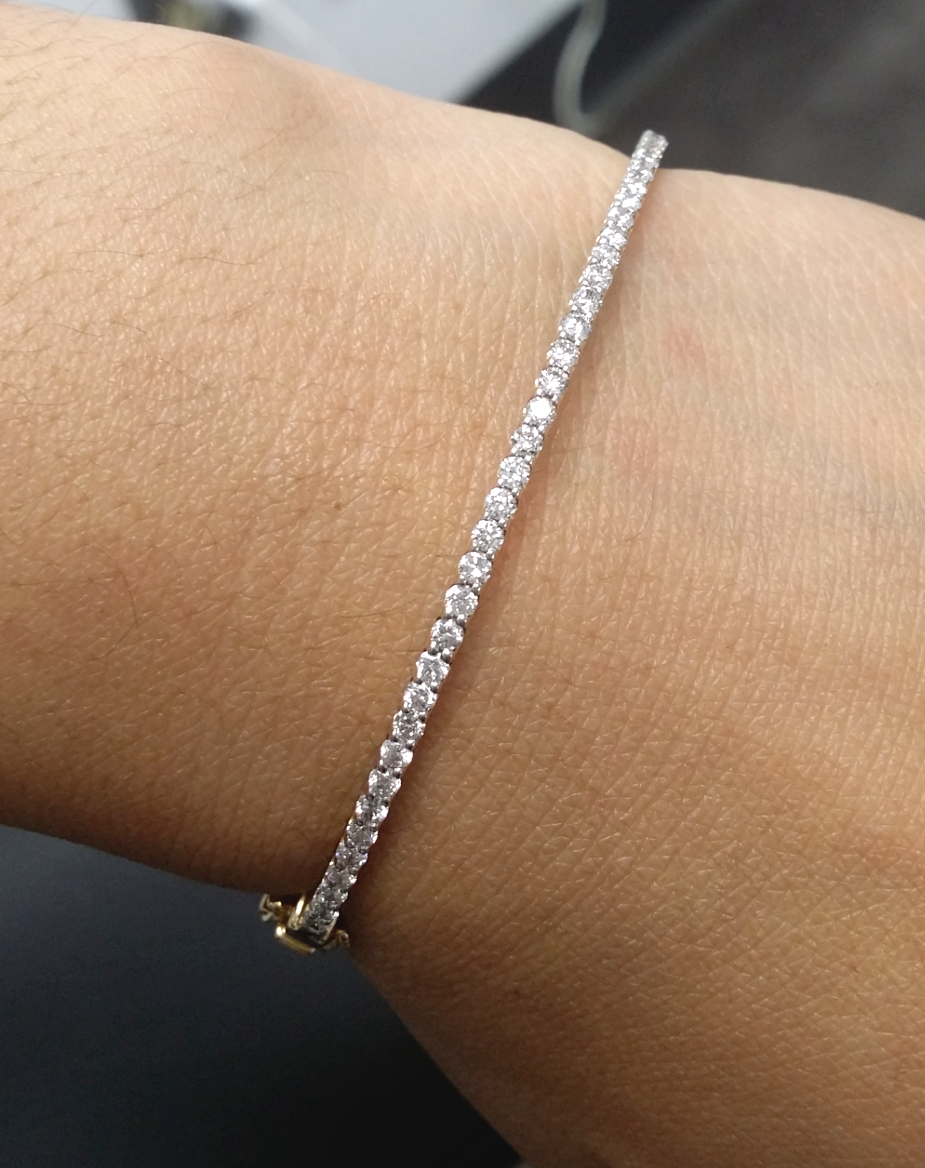 1.00 CT Natural 100% Round Diamond Tennis Bangle Bracelet 14K White Gold