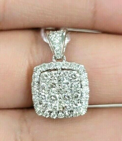 1.00CTW Genuine Cluster Diamond Halo drop Pendant Charm 14KT Gold