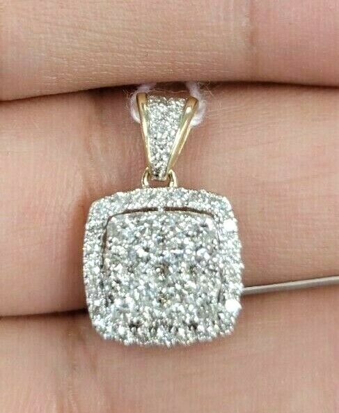 1.00CTW Genuine Cluster Diamond Halo drop Pendant Charm 14KT Gold