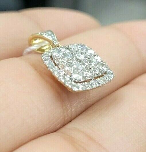 1.00CTW Genuine Cluster Diamond Halo drop Pendant Charm 14KT Gold