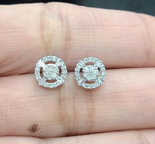 0.30 CTW Genuine Round Cluster Diamond Halo Studs Earrings 10K Gold 7.50mm