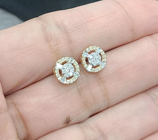 0.30 CTW Genuine Round Cluster Diamond Halo Studs Earrings 10K Gold 7.50mm