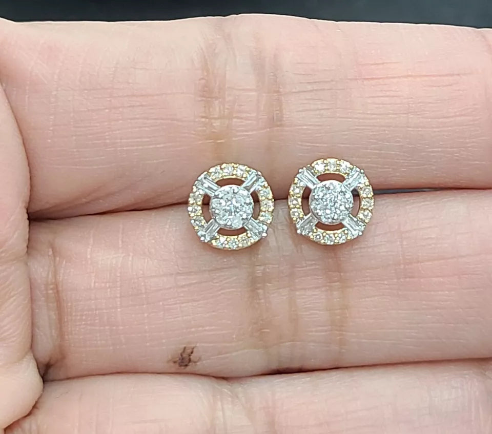 0.30 CTW Genuine Round Cluster Diamond Halo Studs Earrings 10K Gold 7.50mm