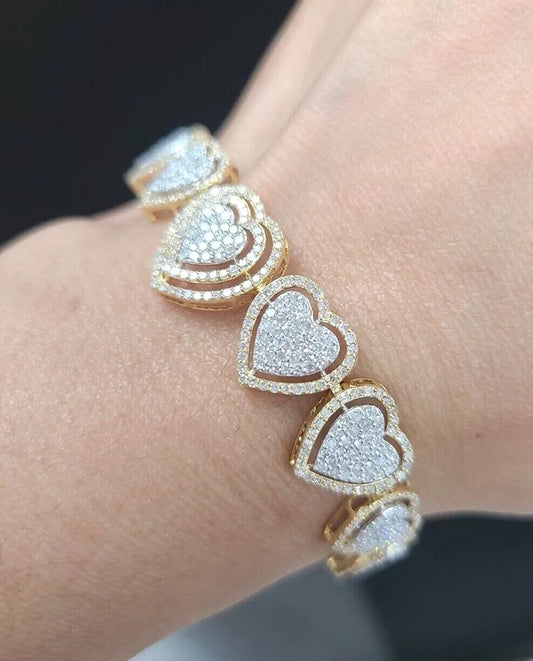 2.70ct Diamond Heart Ladies Bracelet 10K Yellow Gold 7"