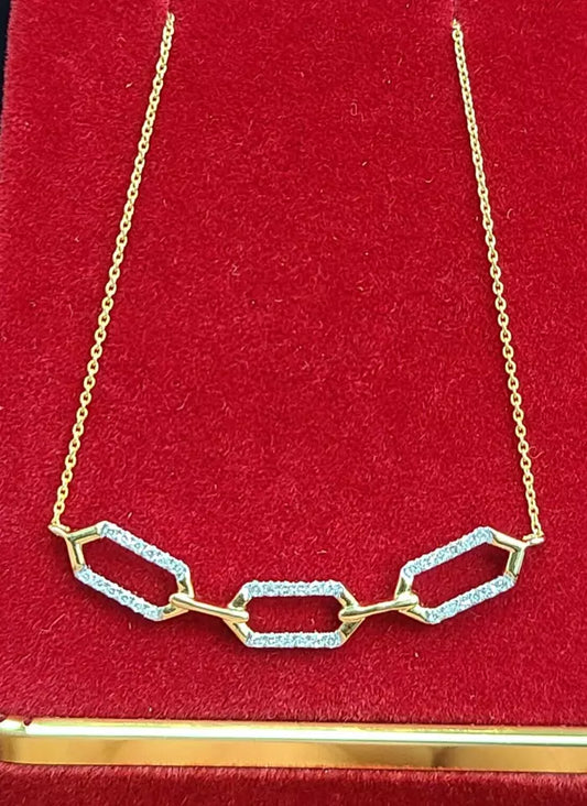 0.15CT Natural Genuine Diamond Bar Pendant 14KTYellow Gold with Chain 16"