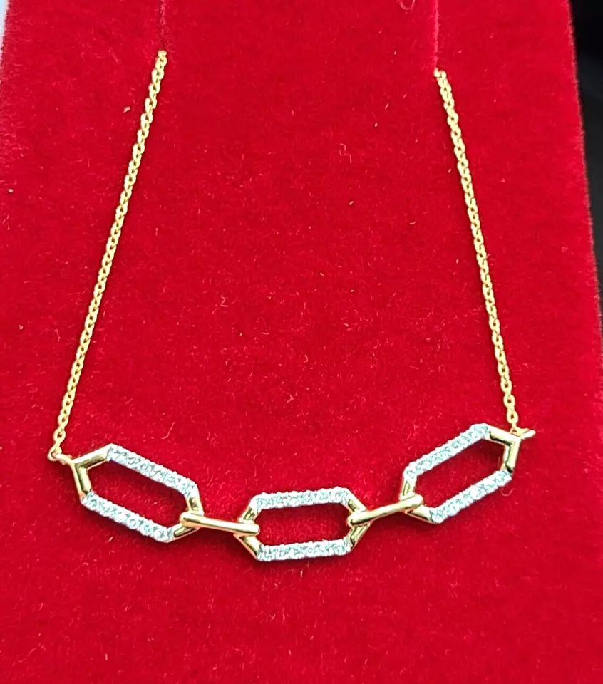 0.15CT Natural Genuine Diamond Bar Pendant 14KTYellow Gold with Chain 16"