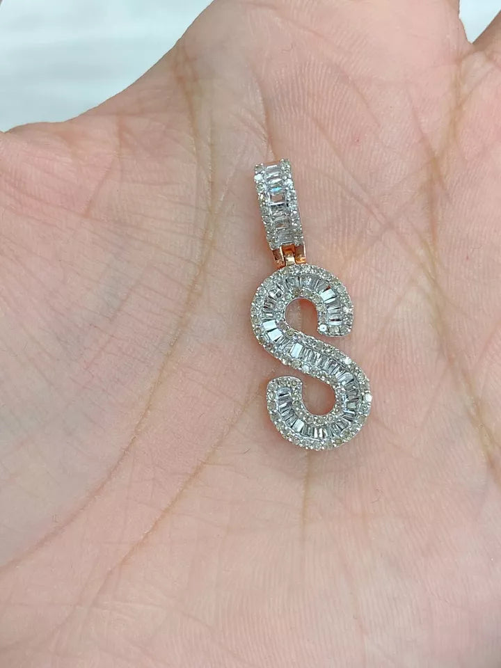 0.80CTW Diamond Alphabet Initial Letter "S" Charm Pendant, 3.3GM 10KT Yellow Gold