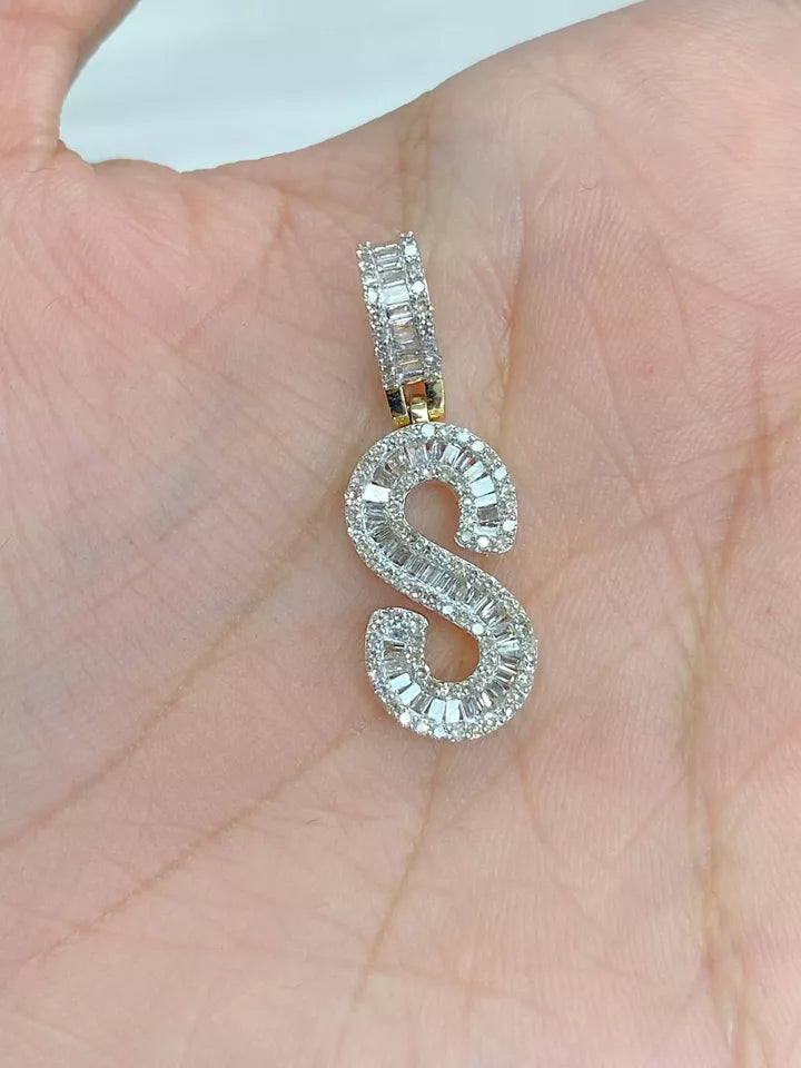 0.80CTW Diamond Alphabet Initial Letter "S" Charm Pendant, 3.3GM 10KT Yellow Gold