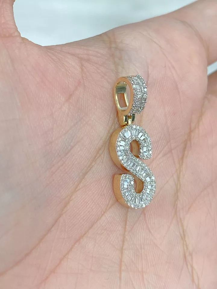 0.80CTW Diamond Alphabet Initial Letter "S" Charm Pendant, 3.3GM 10KT Yellow Gold