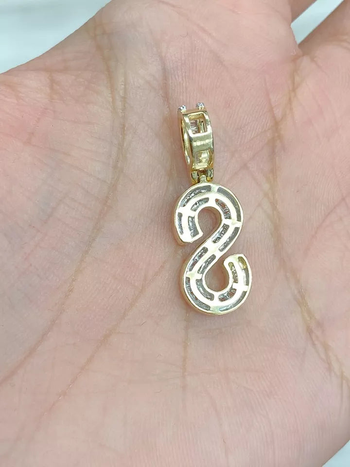 0.80CTW Diamond Alphabet Initial Letter "S" Charm Pendant, 3.3GM 10KT Yellow Gold