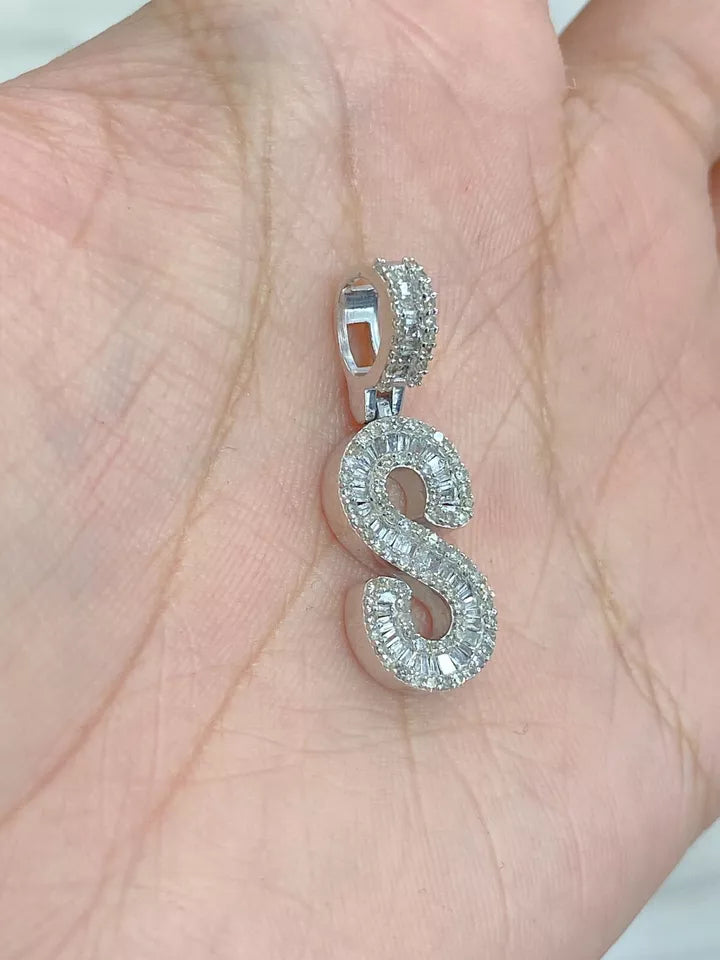 0.80CTW Diamond Alphabet Initial Letter "S" Charm Pendant, 3.3GM 10KT Yellow Gold