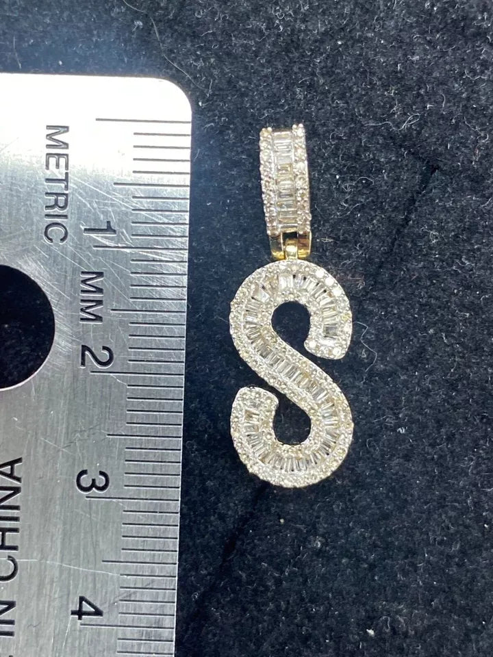 0.80CTW Diamond Alphabet Initial Letter "S" Charm Pendant, 3.3GM 10KT Yellow Gold