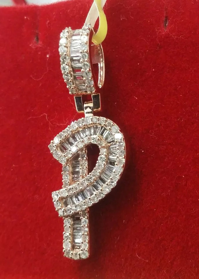 0.60CTW Diamond Alphabet Initial Letter "P" Charm Pendant, 2.8GM 10KT Gold