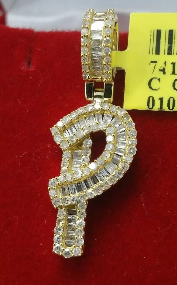 0.60CTW Diamond Alphabet Initial Letter "P" Charm Pendant, 2.8GM 10KT Gold