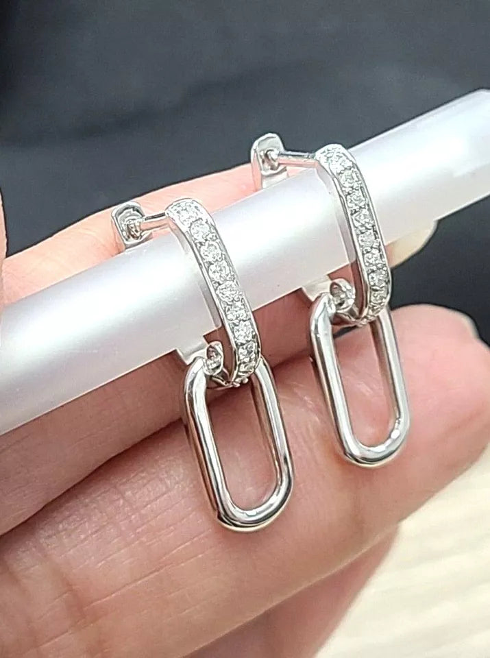 0.25CT Natural Round Diamond Dangle Paper Clip Ladies Earrings 14K Gold