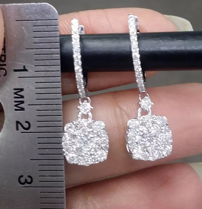 1.15CT Natural Round Diamond Cluster Drop Dangle Earring 14K Gold/White 26mm