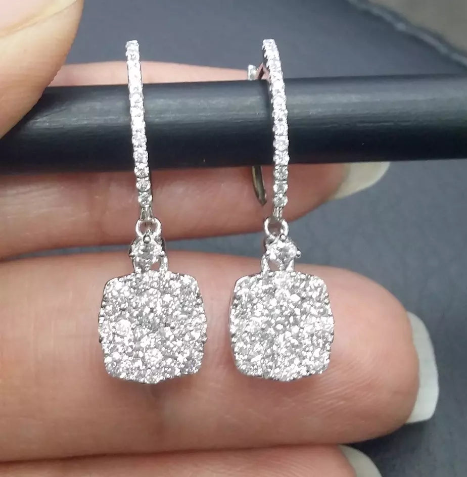 1.15CT Natural Round Diamond Cluster Drop Dangle Earring 14K Gold/White 26mm