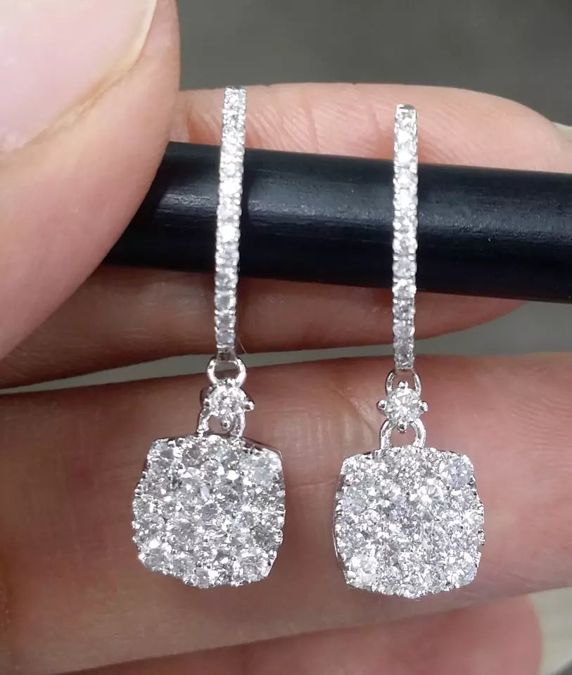 1.15CT Natural Round Diamond Cluster Drop Dangle Earring 14K Gold/White 26mm