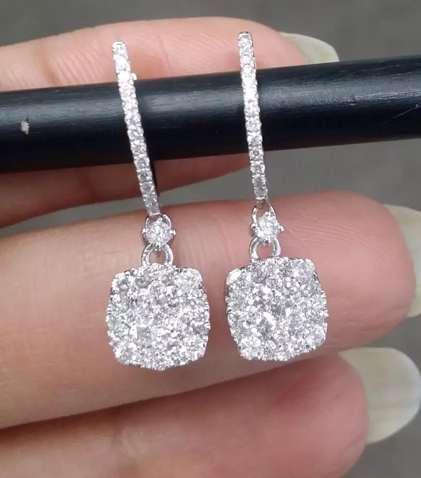 1.15CT Natural Round Diamond Cluster Drop Dangle Earring 14K Gold/White 26mm