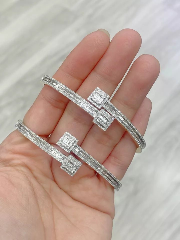 1.60CT Natural Baguette Diamond Cuff Bangle Bracelet 10K White Gold