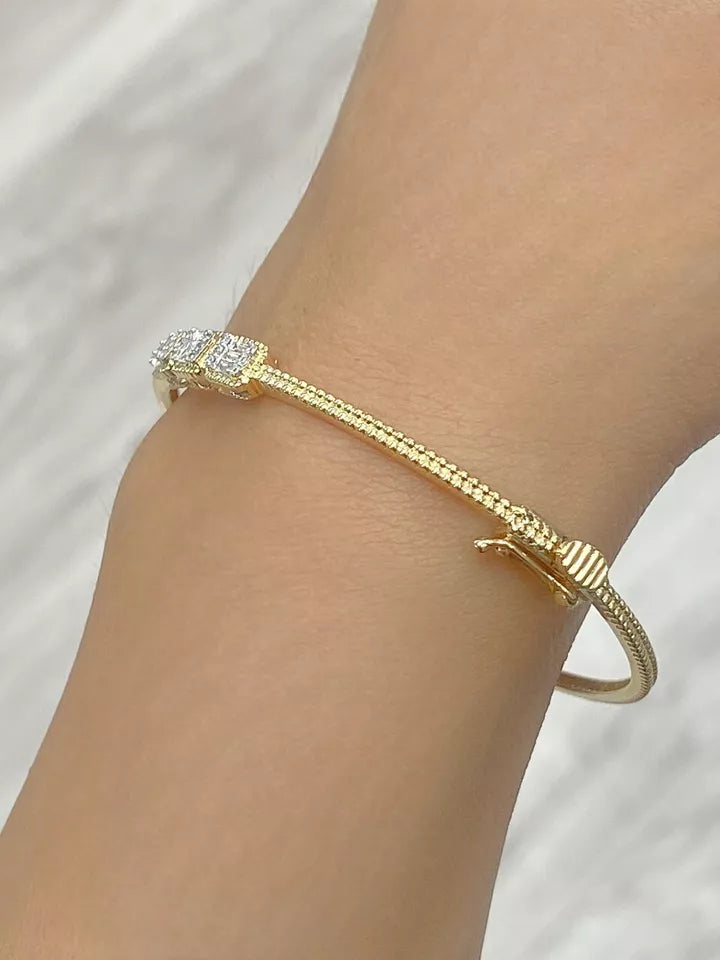 0.25CTW Natural Round Baguette Diamond Bangle Bracelet 14K White Gold 6.5"