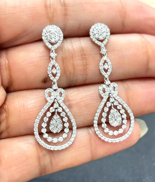 2.00 CTW Natural Round Diamond Dangling Drop Earrings in 14K White Gold