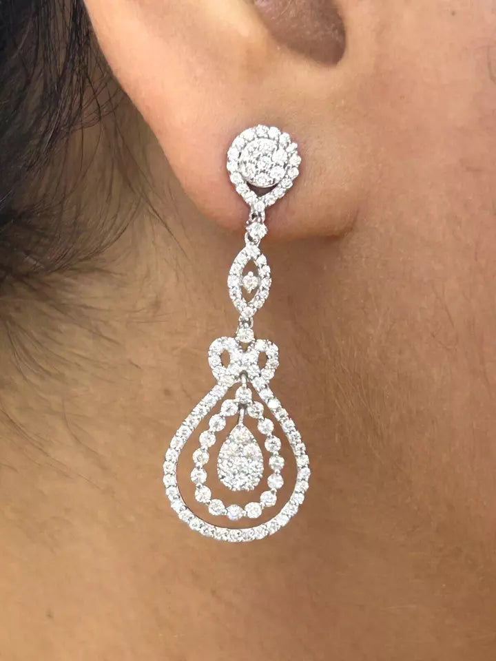 2.00 CTW Natural Round Diamond Dangling Drop Earrings in 14K White Gold