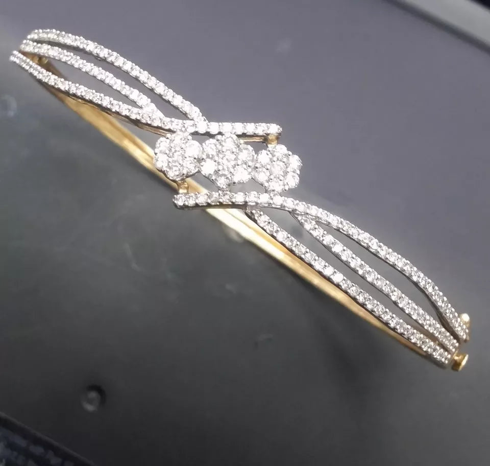 1.68CT Natural Genuine Diamond Flower Cluster Bangle 14K Yellow Gold