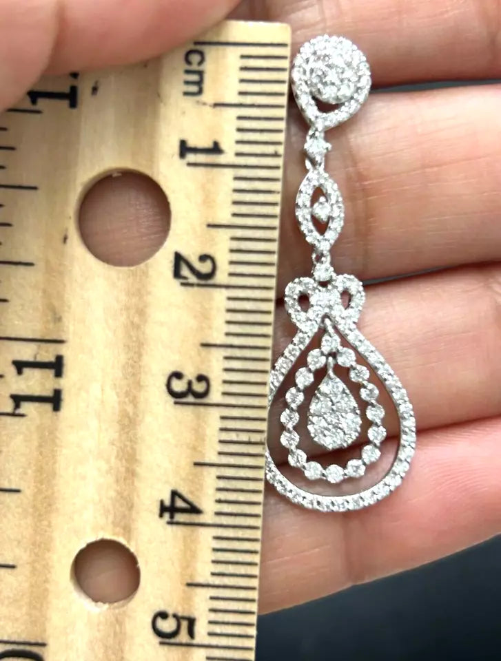 2.00 CTW Natural Round Diamond Dangling Drop Earrings in 14K White Gold