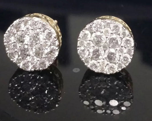 2.00CT Natural Round Diamond Cluster Halo Stud Earrings in 14K Gold 11mm